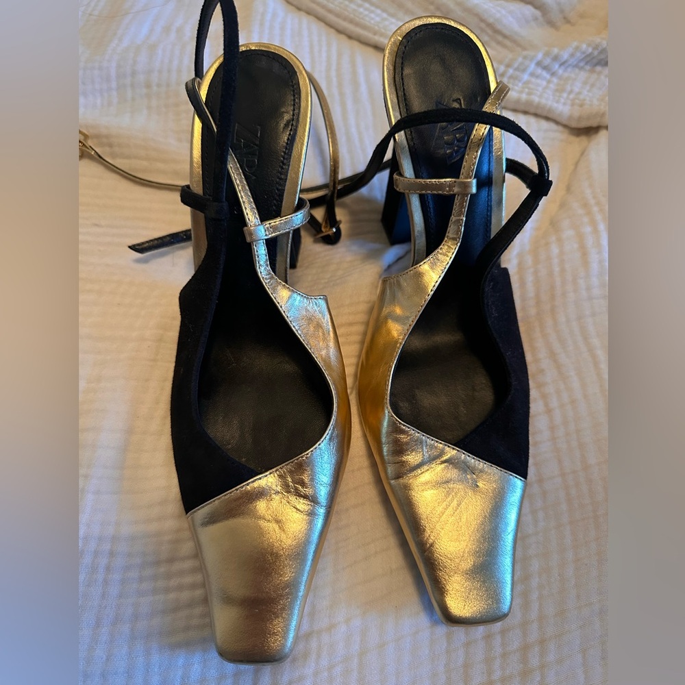 Gold and Black Women's Heels